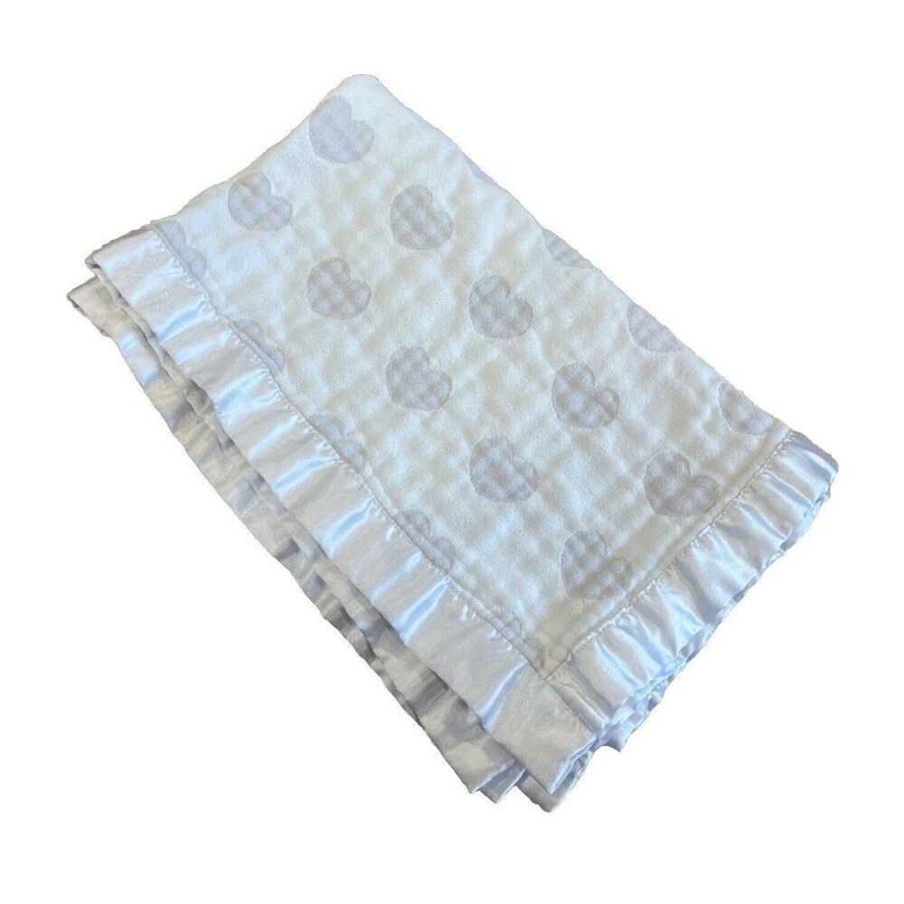 Gray White Hearts Reversible Baby Blanket Hallmark Girl Muslin 28”x35”